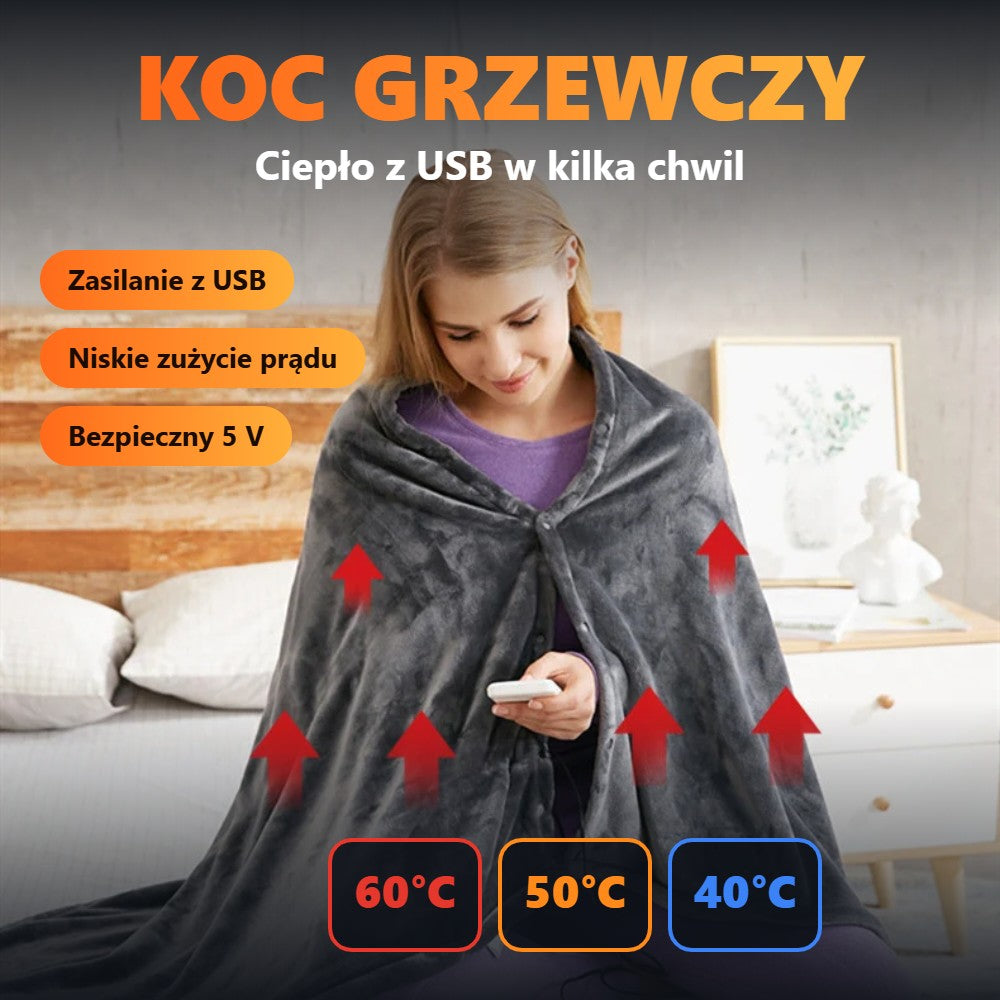 Koc grzewczy USB – ciepło z USB w kilka chwil, 3 poziomy temperatury